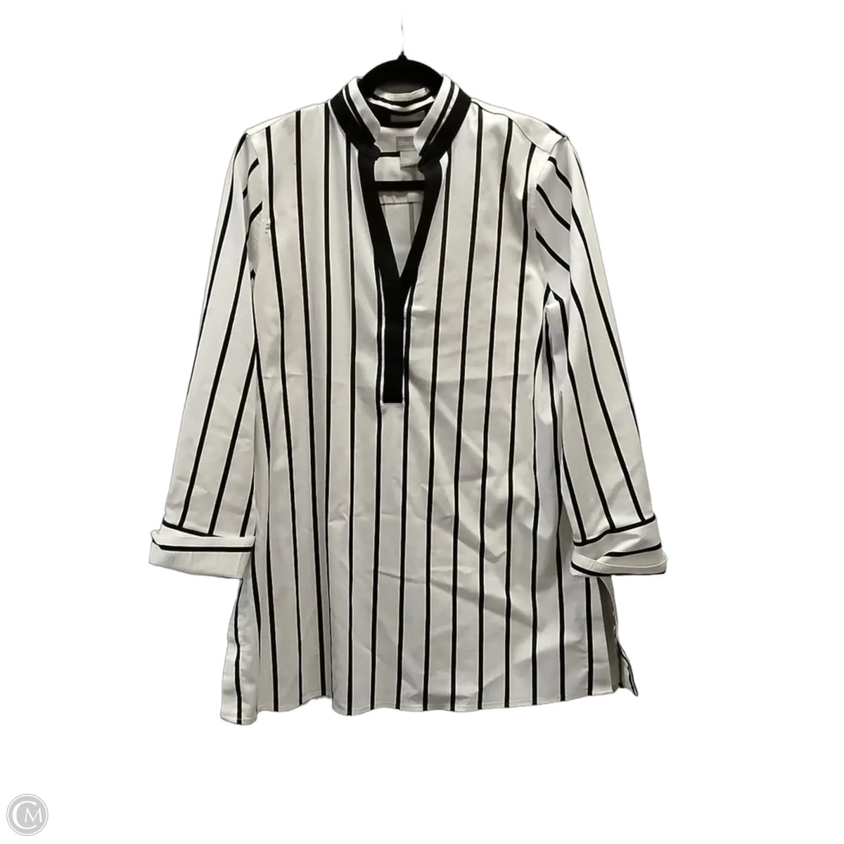 Blouse Long Sleeve By Chicos In Striped Pattern, Size: L