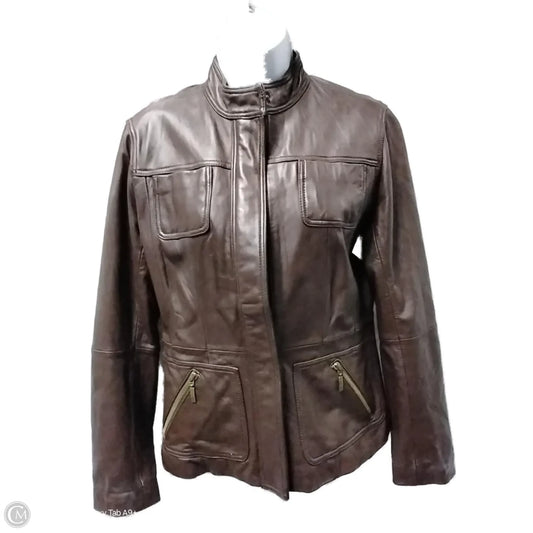 Jacket Leather By Chicos In Brown, Size: 0