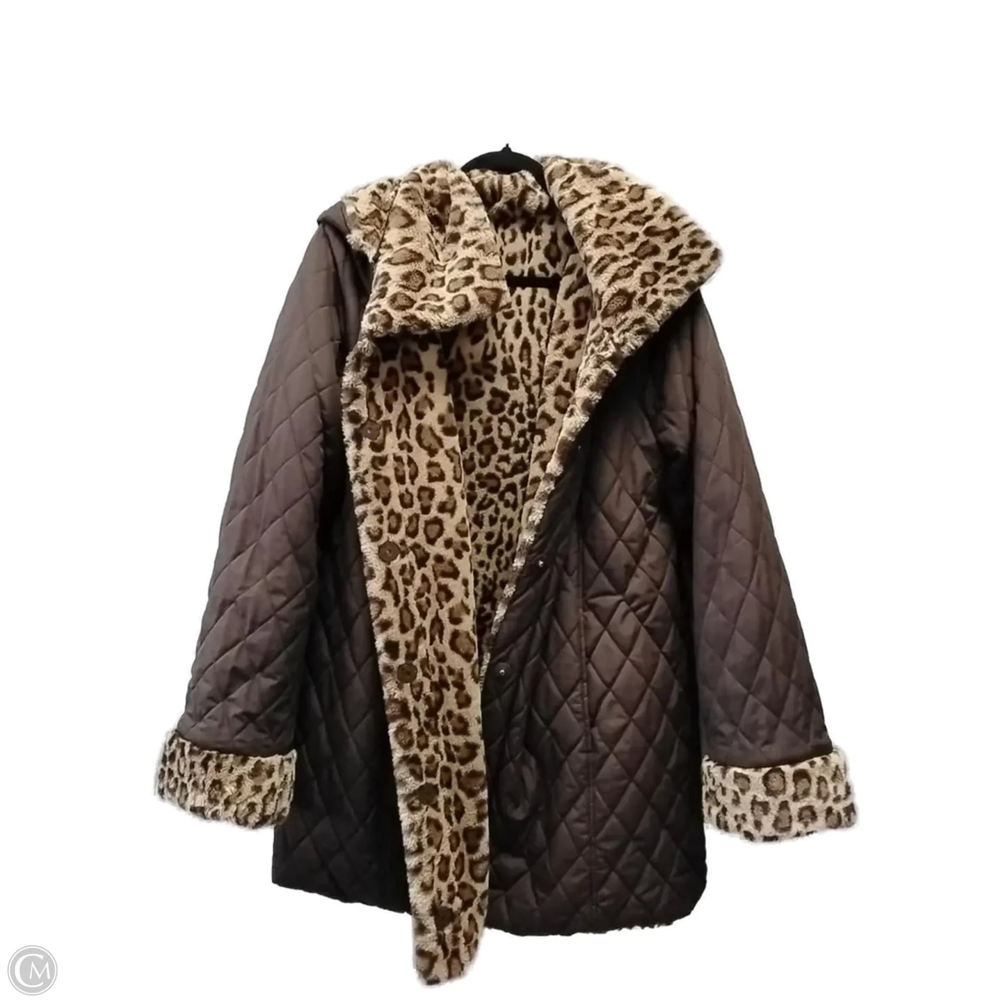 Coat Faux Fur & Sherpa By Dennis Basso Qvc In Animal Print, Size: L