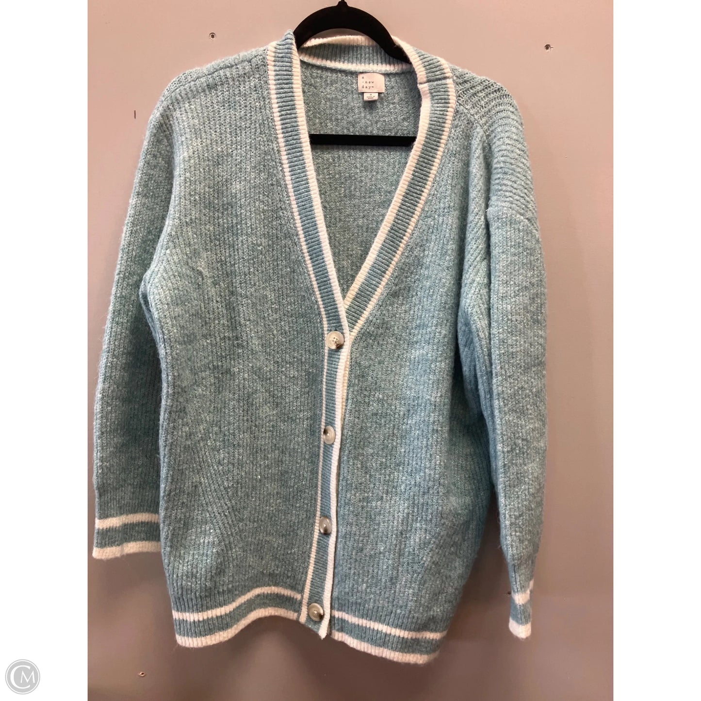 Sweater Cardigan By A New Day In Blue & Cream, Size: S
