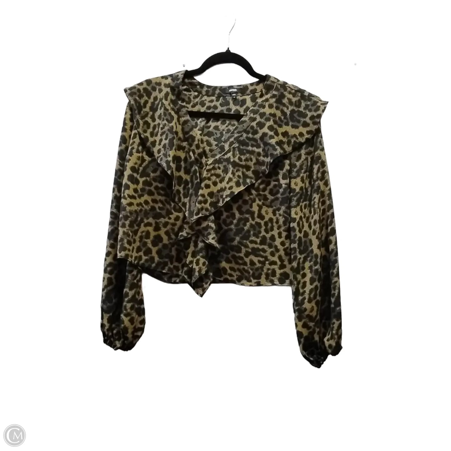 Blouse Long Sleeve By Express In Leopard Print, Size: Xs