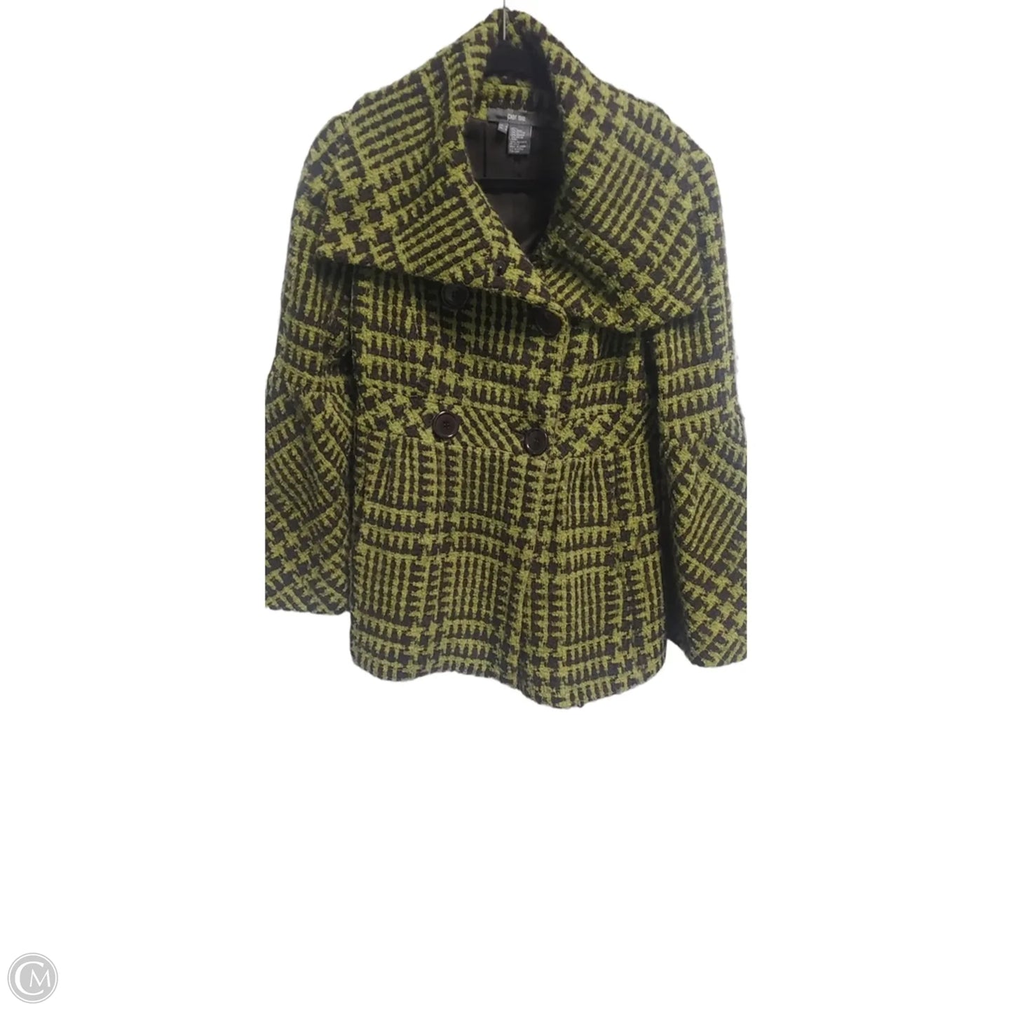 Coat Peacoat By Per Se In Black & Green, Size: S
