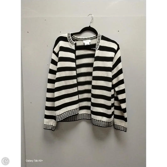 Sweater Cardigan By Talbots In Striped Pattern, Size: M