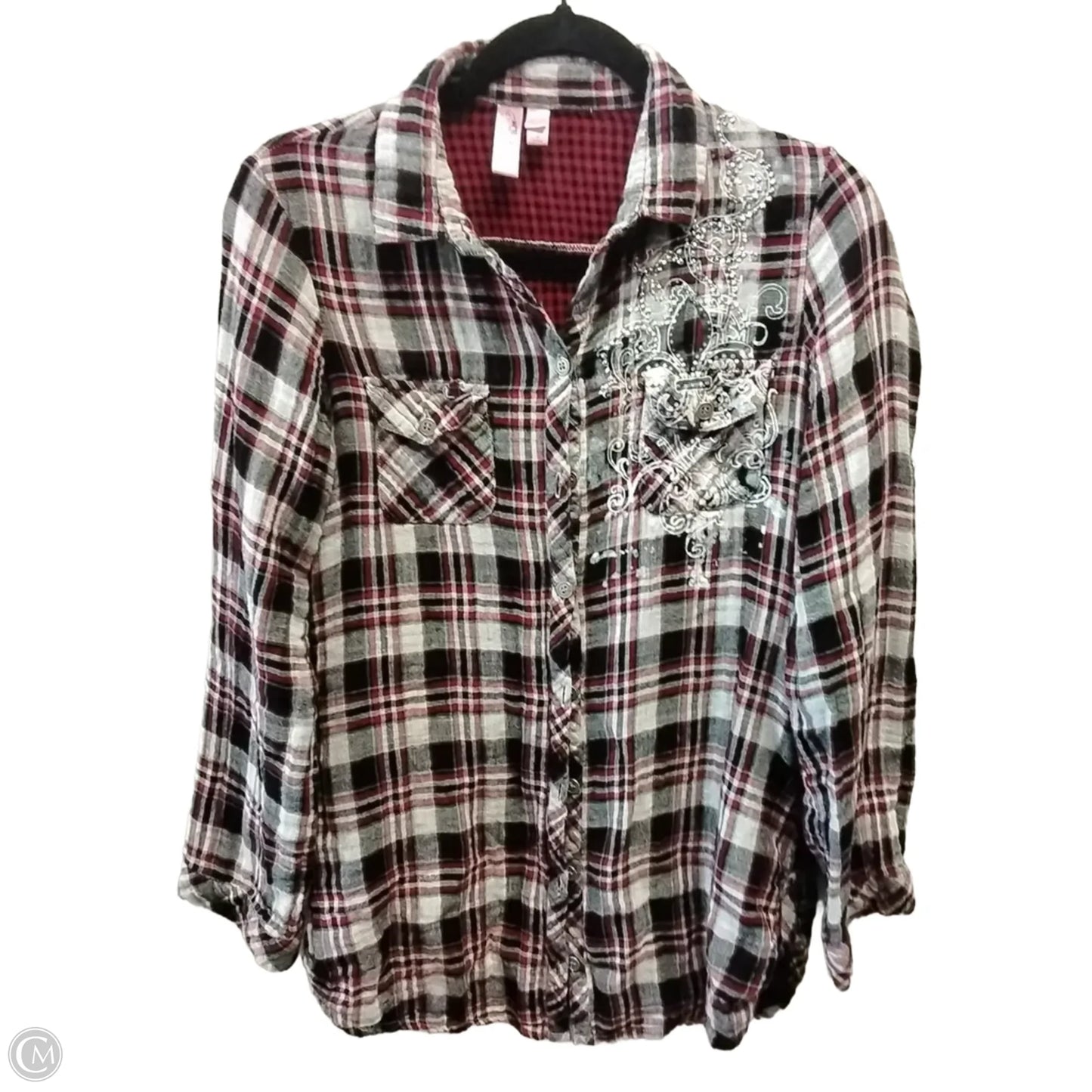 Top Long Sleeve By Clothes Mentor In Checkered Pattern, Size: M