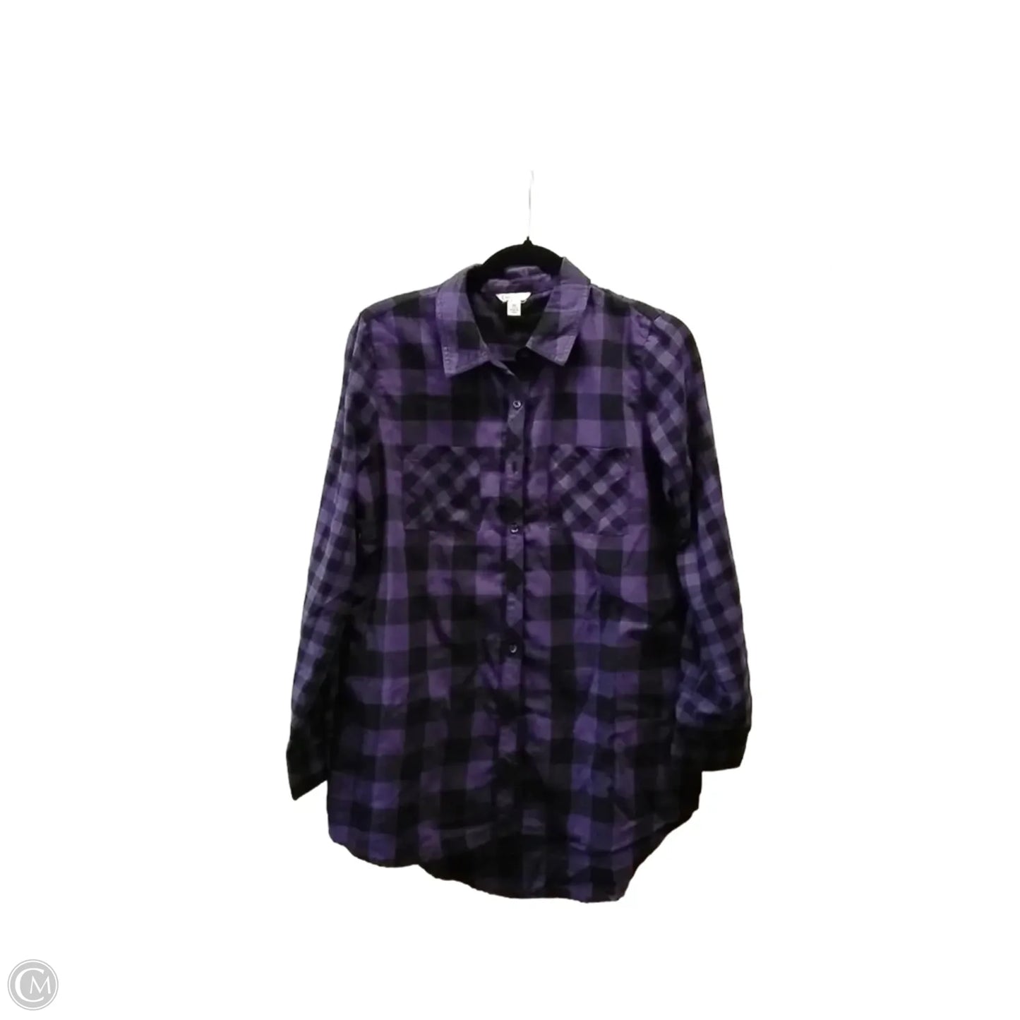 Top Long Sleeve By Cato In Checkered Pattern, Size: M