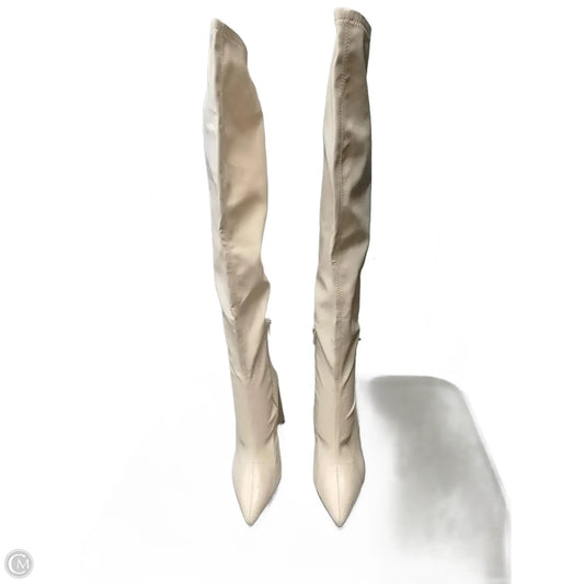 Boots Knee Heels By Clothes Mentor In Beige, Size: 7.5