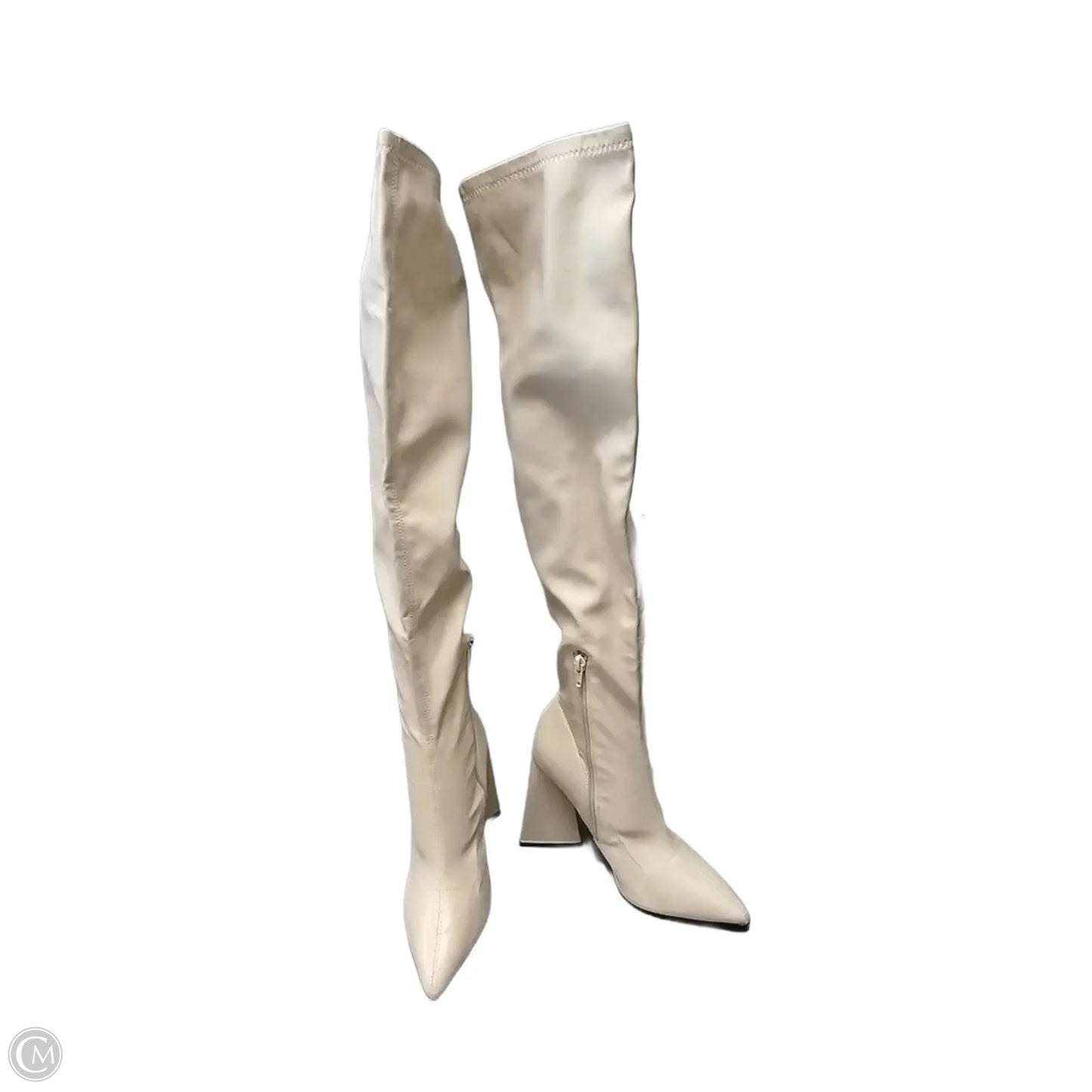 Boots Knee Heels By Clothes Mentor In Beige, Size: 7.5