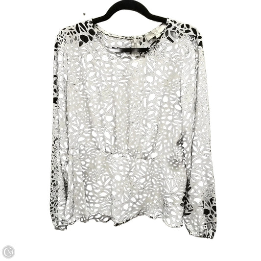Blouse Long Sleeve By Loft In Black & White, Size: L