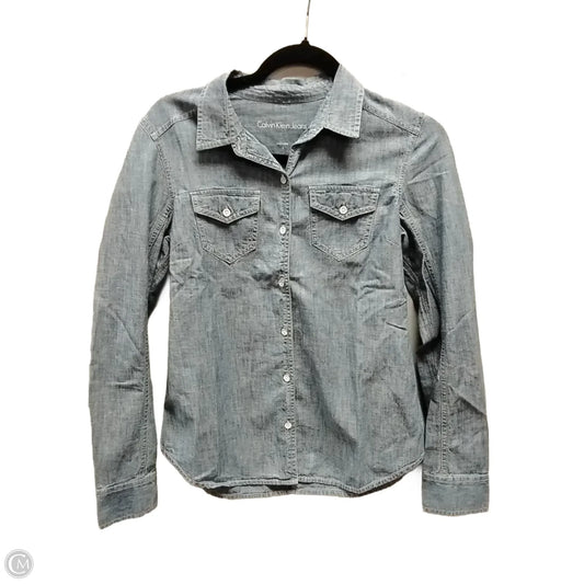 Top Long Sleeve By Calvin Klein In Blue, Size: S