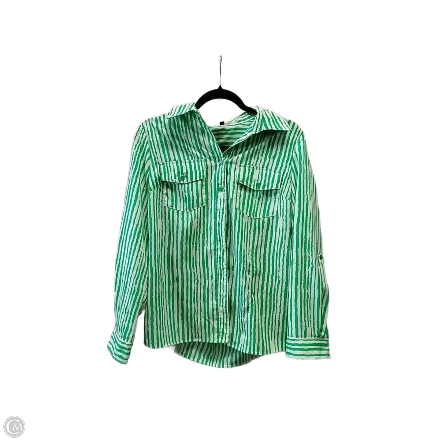 Blouse Long Sleeve By Notations In Green & White, Size: S