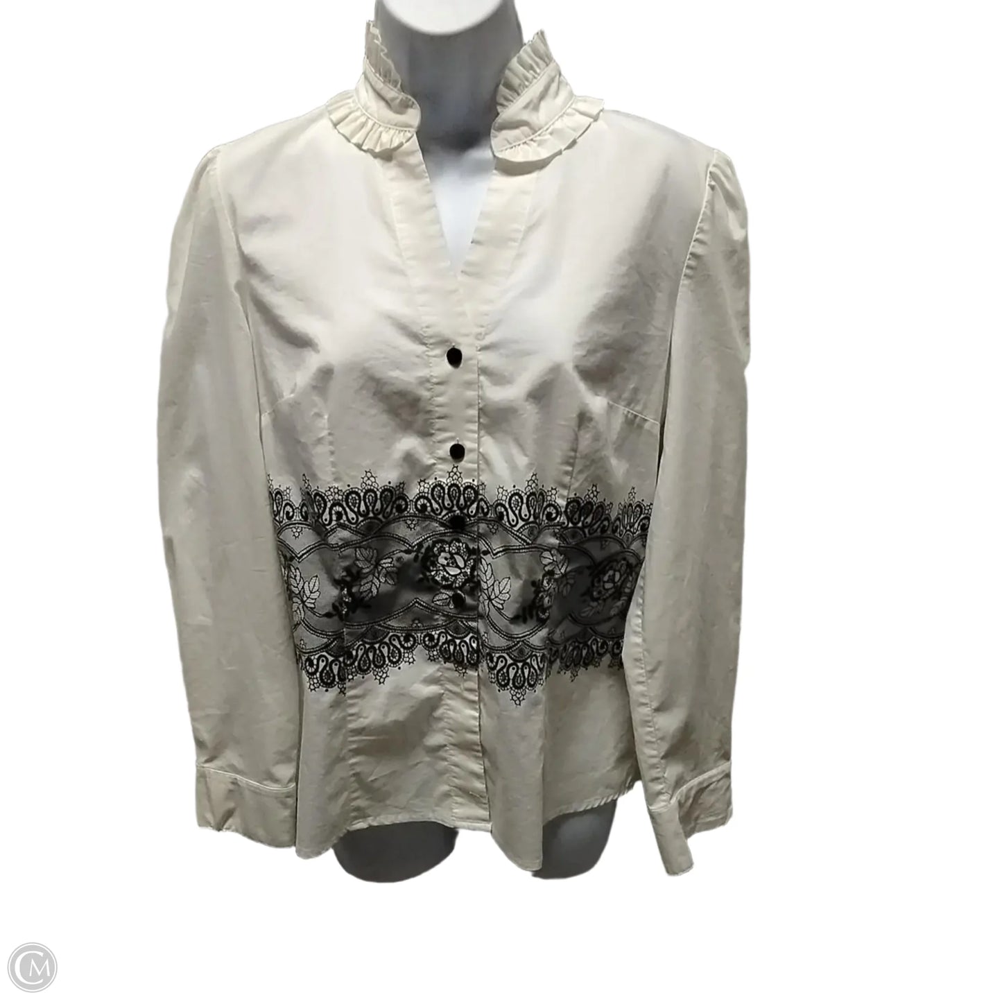Blouse Long Sleeve By Worthington In Black & Cream, Size: M