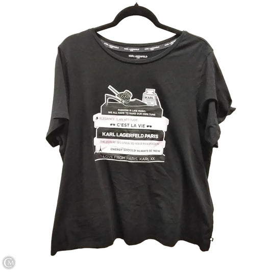 Top Short Sleeve Designer By Karl Lagerfeld In Black, Size: 1x