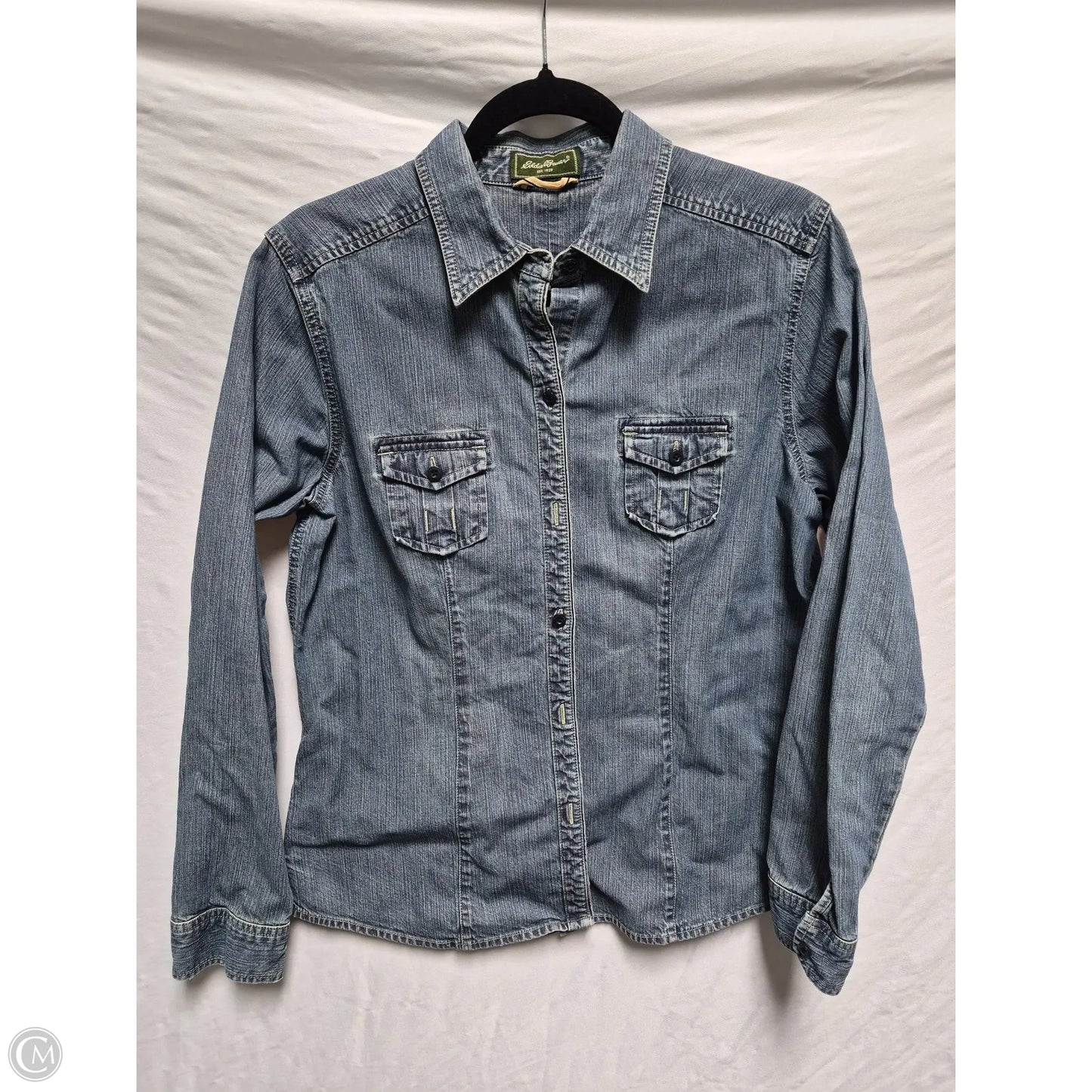 Jacket Denim By Eddie Bauer In Blue Denim, Size: L