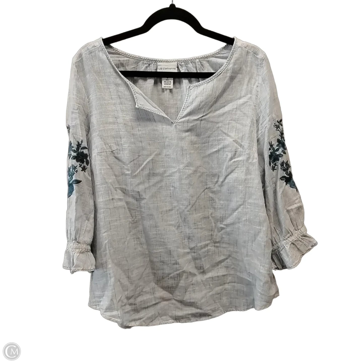 Blouse Long Sleeve By Liz Claiborne In Striped Pattern, Size: M