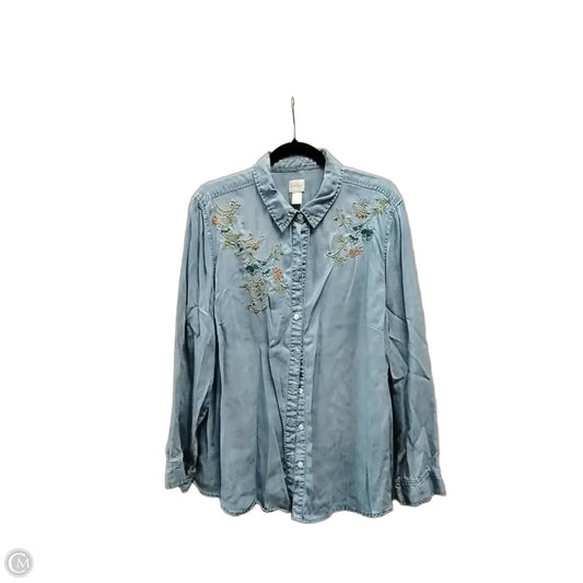 Top Long Sleeve By Chicos In Blue Denim, Size: Xxl