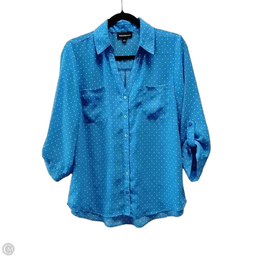 Blouse Long Sleeve By Fortune & Ivy In Polkadot Pattern, Size: L