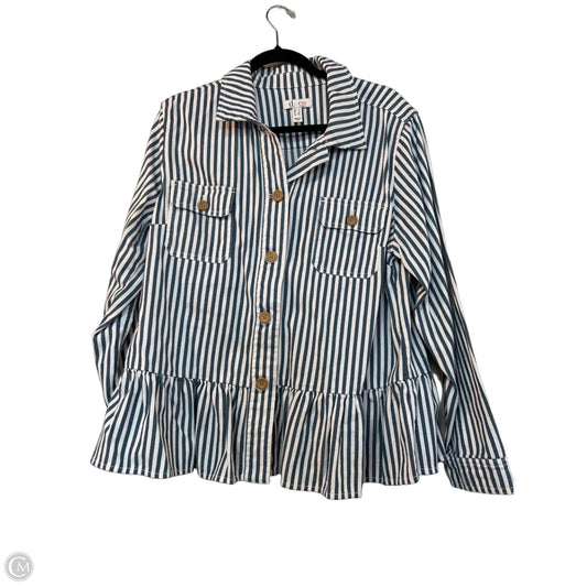 Jacket Denim By D&co. In Striped Pattern, Size: L