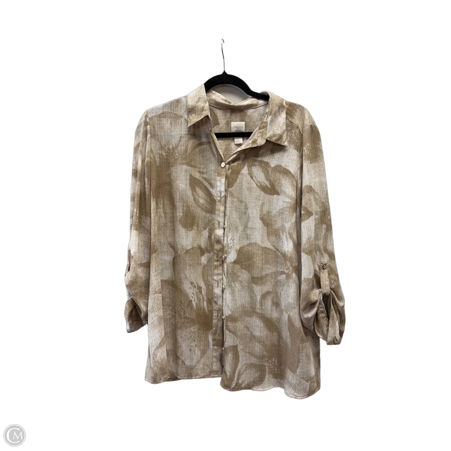 Blouse Long Sleeve By Chicos In Beige, Size: L