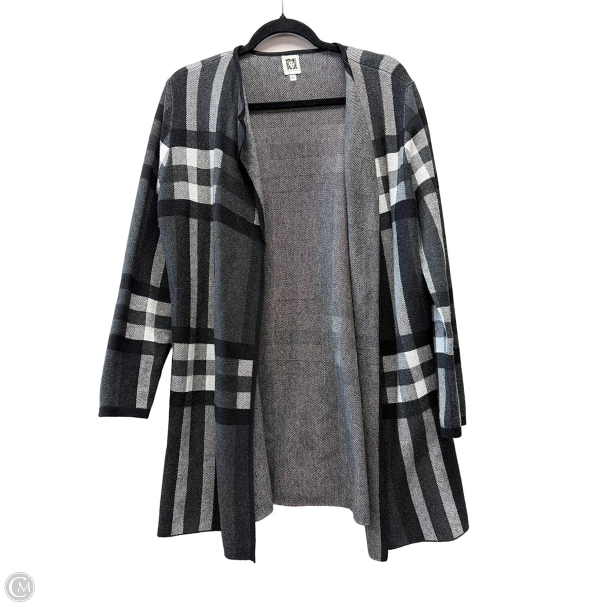 Cardigan By Anne Klein In Plaid Pattern, Size: L