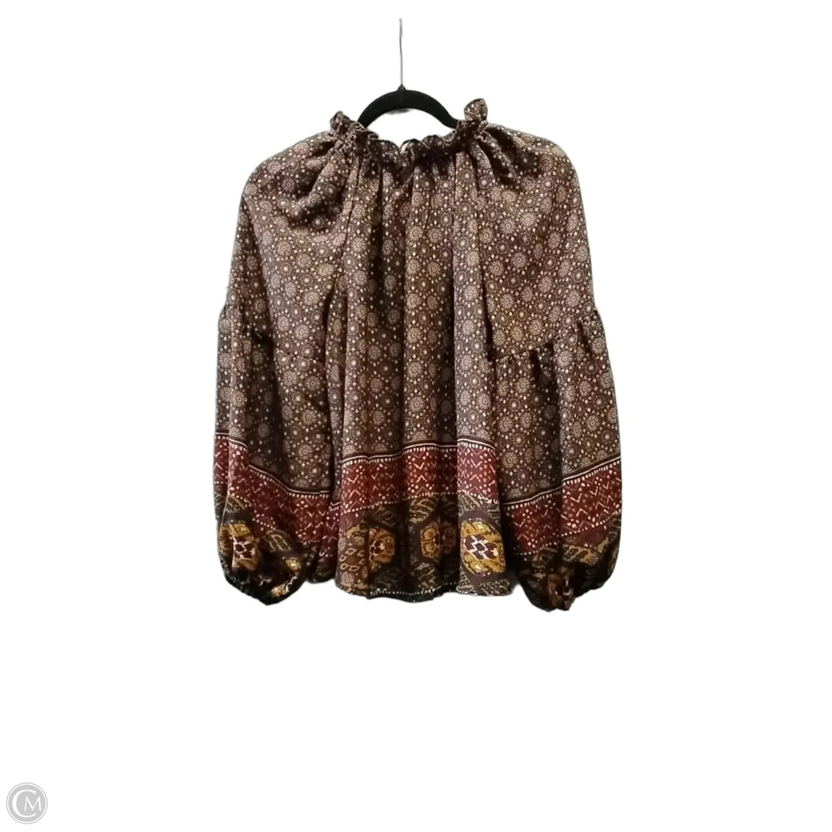 Blouse Long Sleeve By Blu Pepper In Geometric Pattern, Size: S