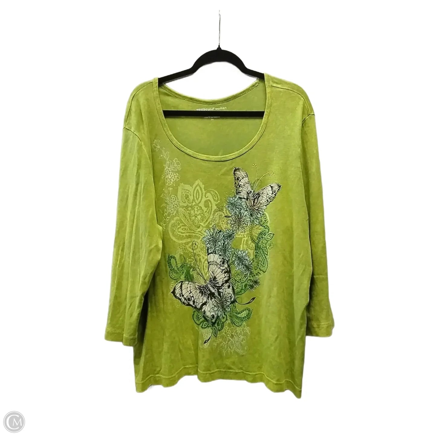 Top 3/4 Sleeve By West Bound In Green, Size: 2x
