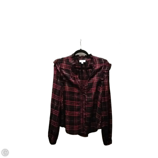 Top Long Sleeve By Evereve In Plaid Pattern, Size: M