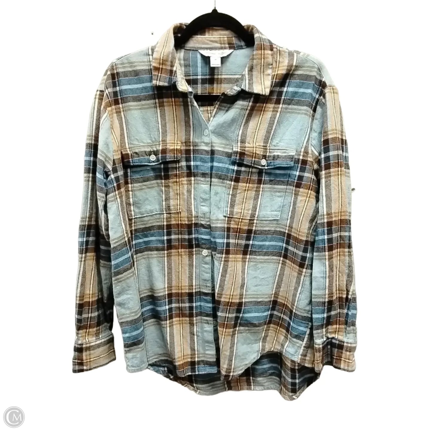 Top Long Sleeve By Old Navy In Plaid Pattern, Size: M