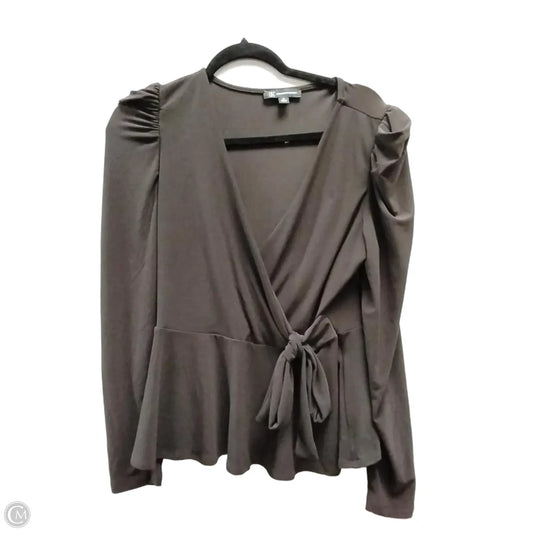 Blouse Long Sleeve By International Concepts In Brown, Size: M