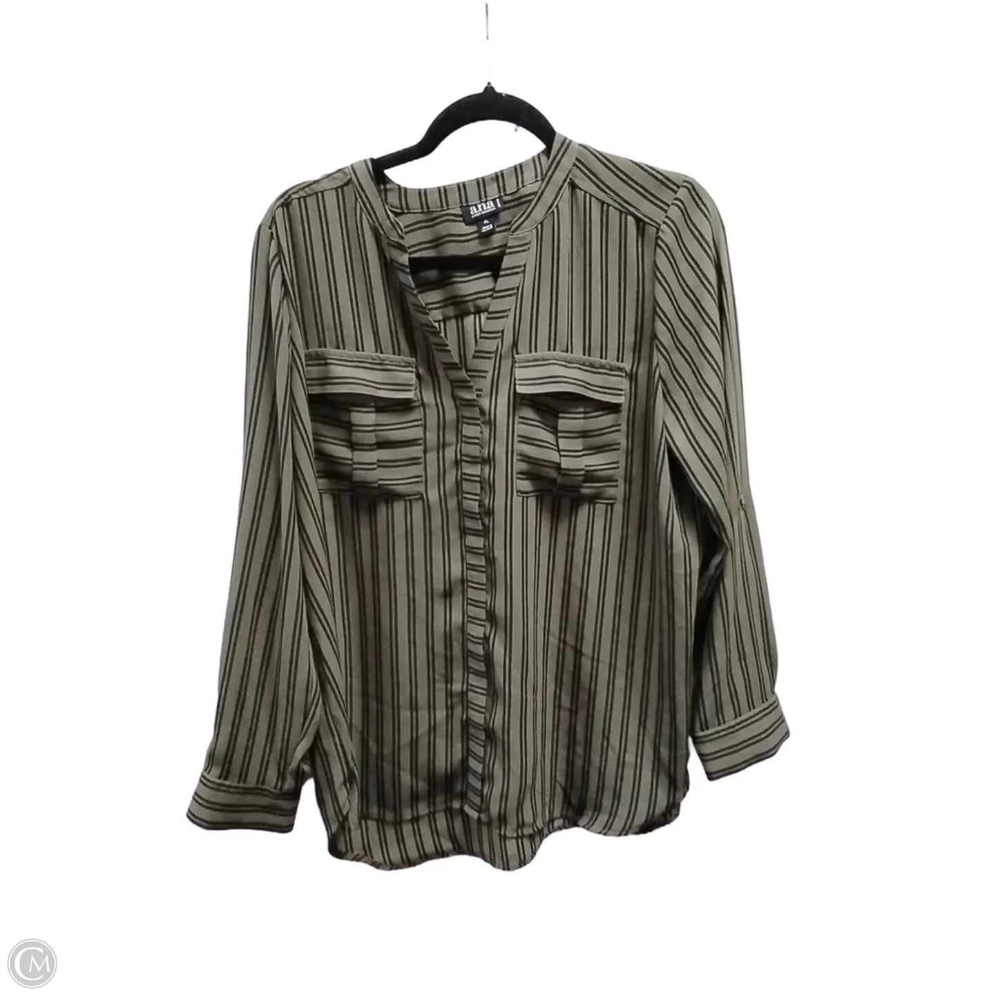 Blouse Long Sleeve By Ana In Striped Pattern, Size: Lp