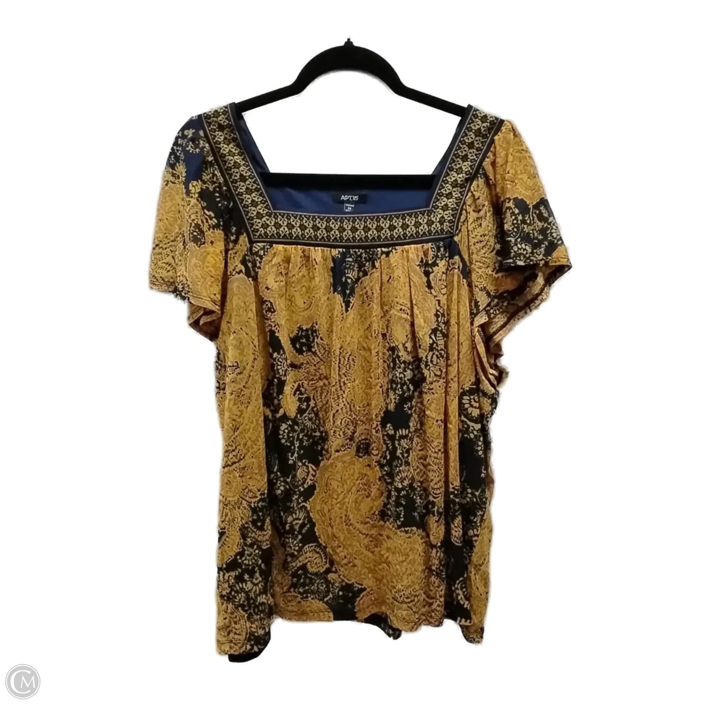Top Short Sleeve By Apt 9 In Blue & Gold, Size: 2x