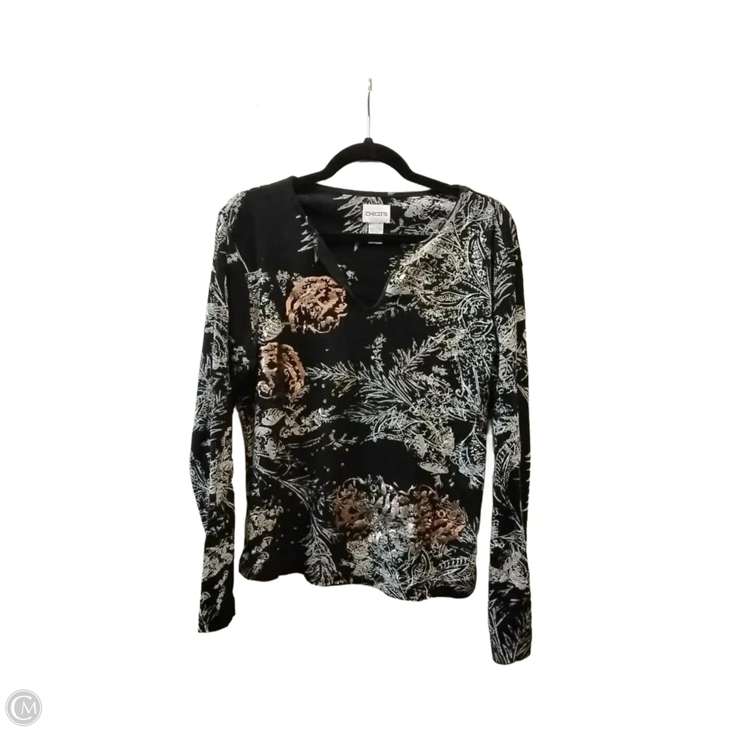 Top Long Sleeve By Chicos In Black & Gold, Size: 1