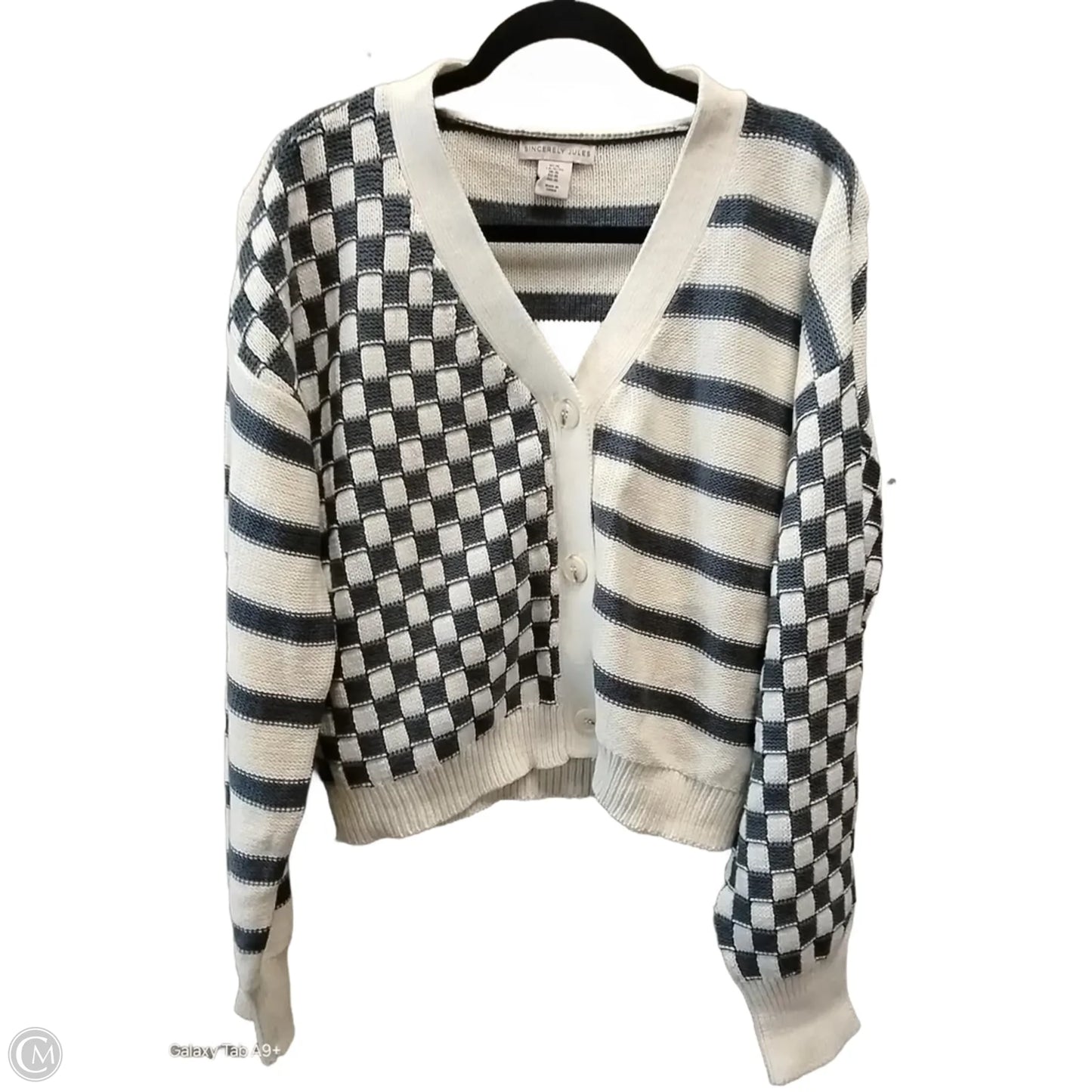 Sweater Cardigan By Sincerely Jules In Checkered Pattern, Size: Xl
