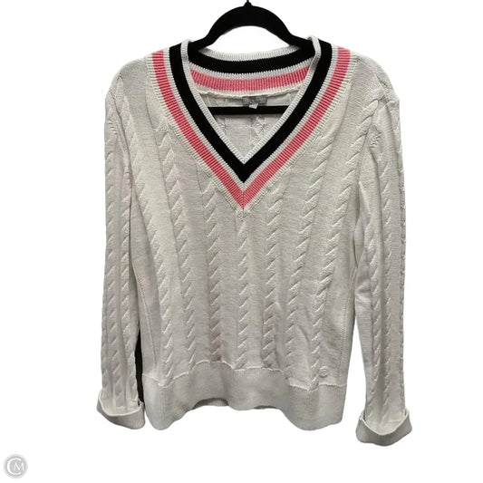Sweater By Talbots In Pink & White, Size: L