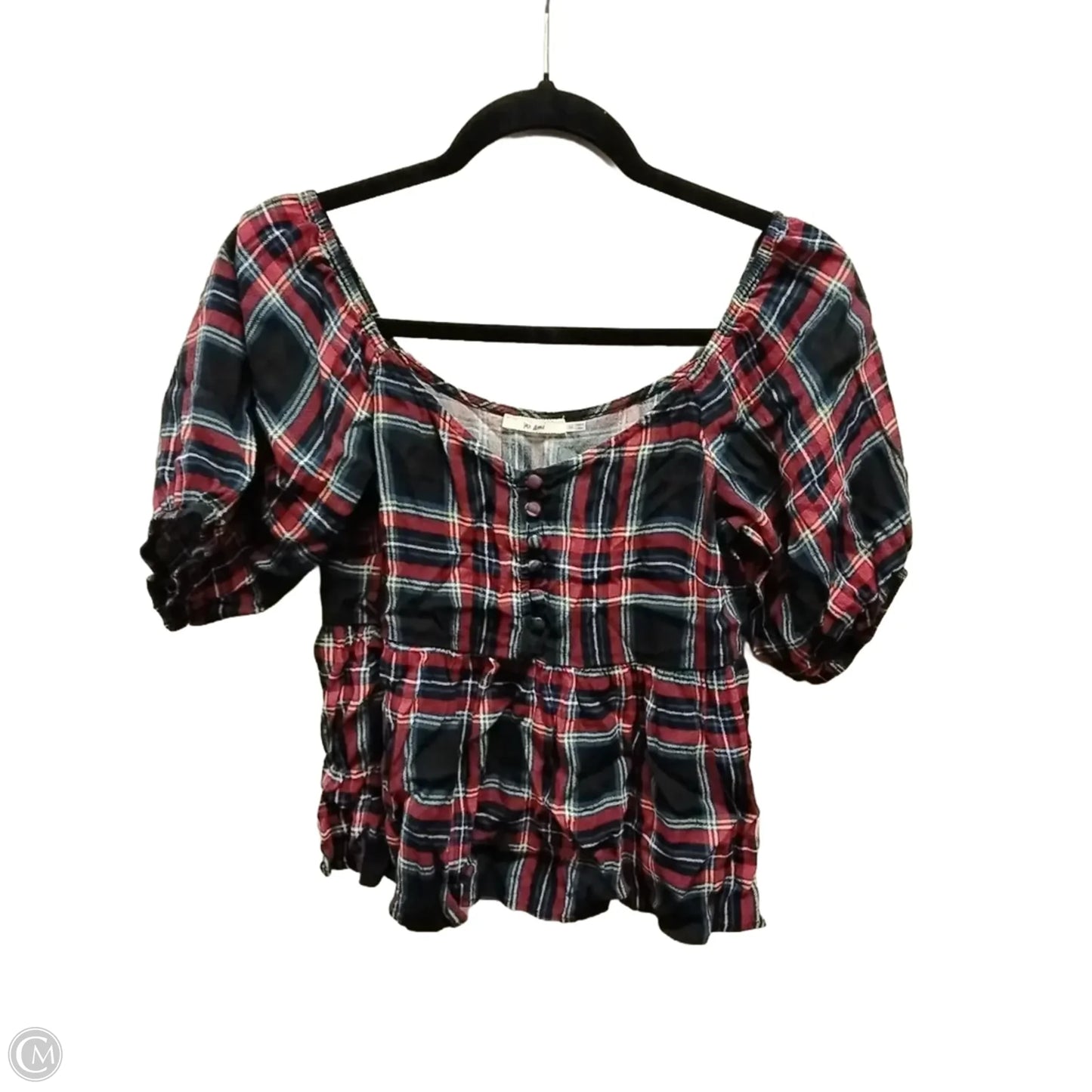 Blouse Short Sleeve By Mi Ami In Plaid Pattern, Size: M