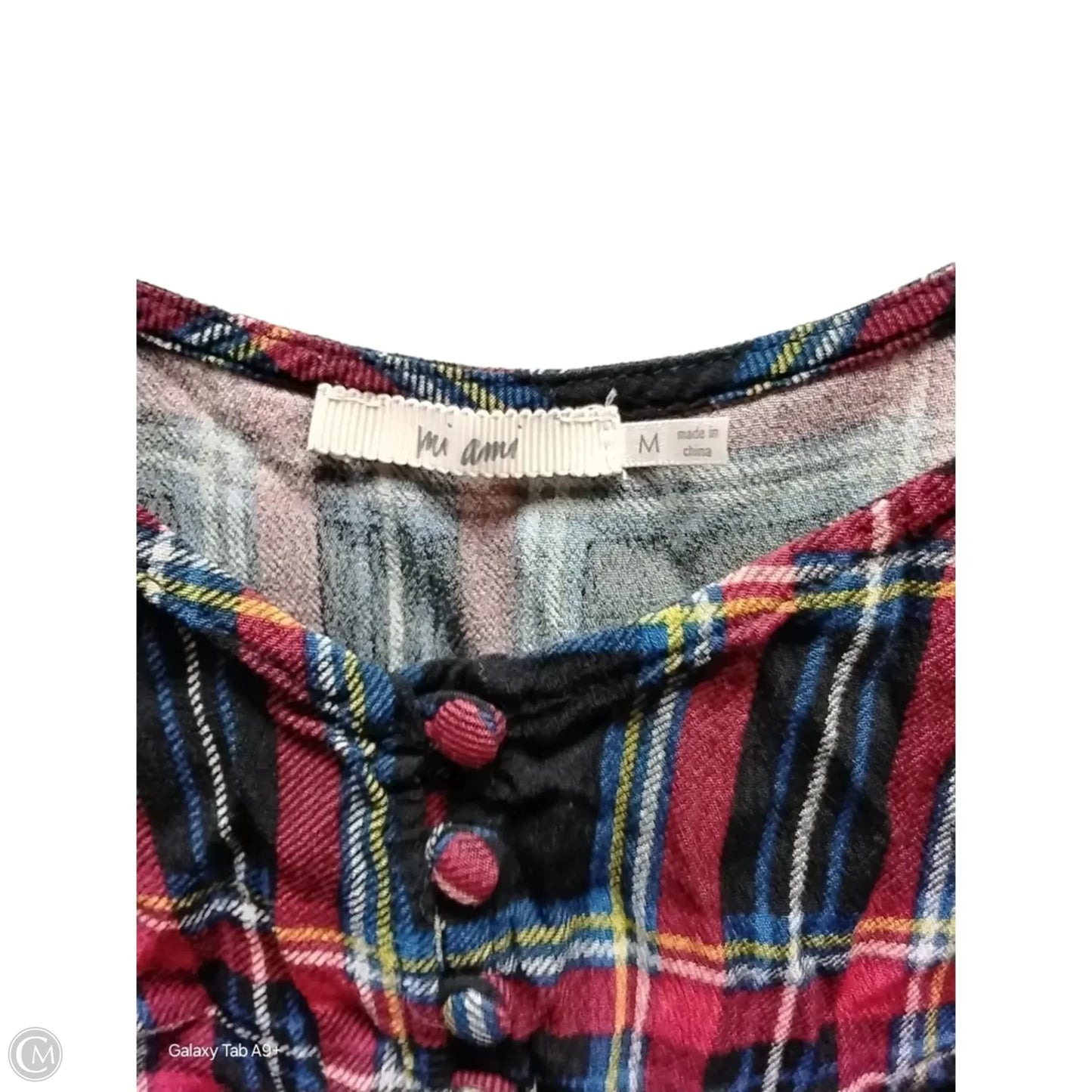 Blouse Short Sleeve By Mi Ami In Plaid Pattern, Size: M