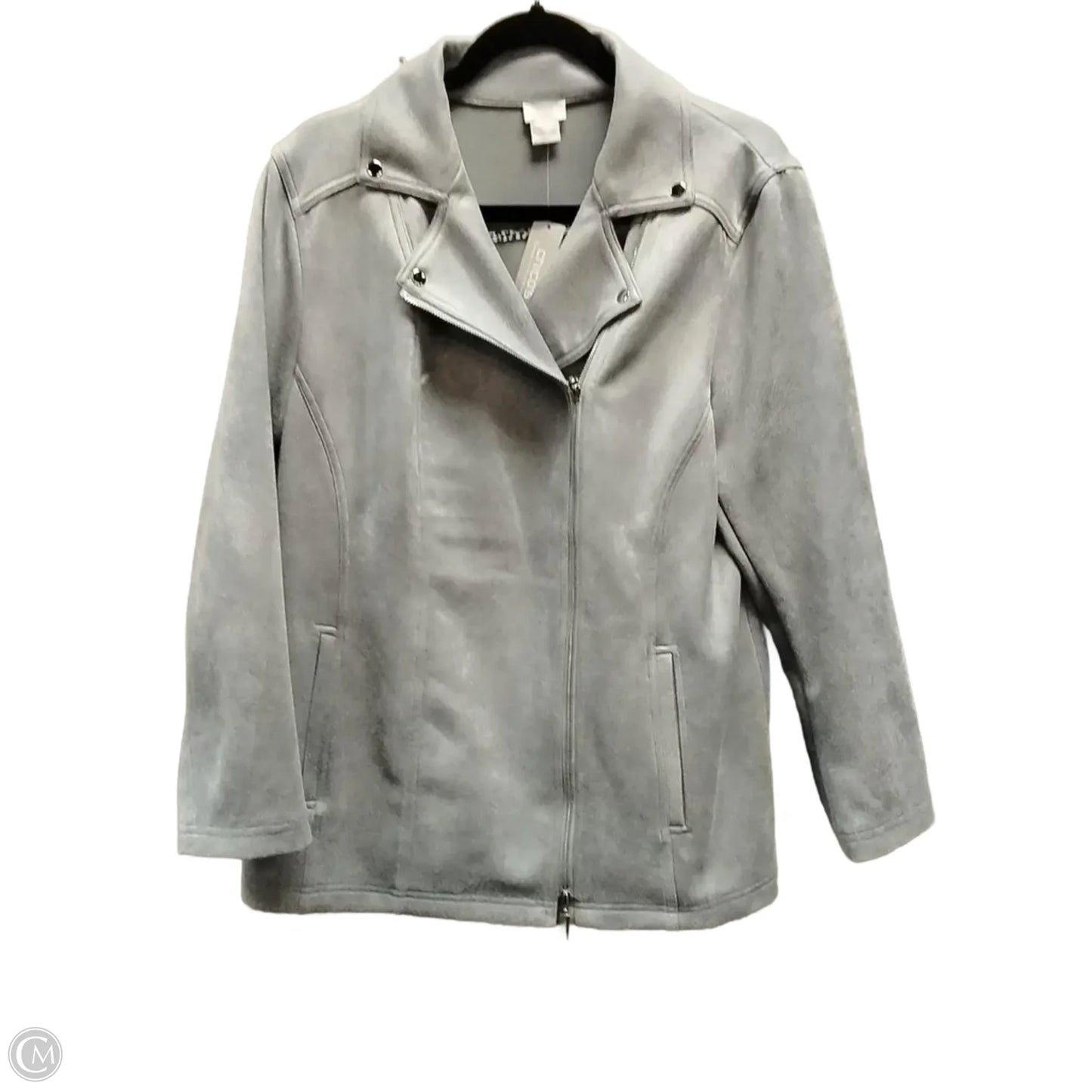 Jacket Denim By Chicos In Grey, Size: L