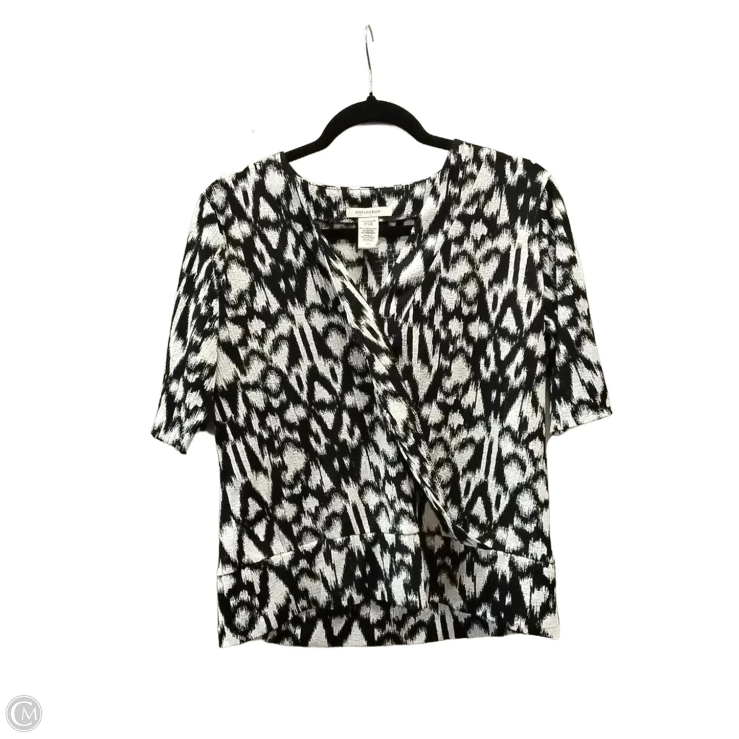 Blouse Short Sleeve By Covington In Black & Cream, Size: S