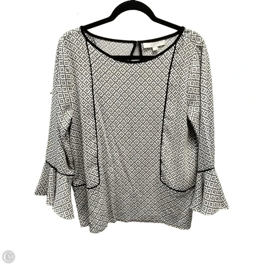 Blouse Long Sleeve By Loft In Geometric Pattern, Size: M