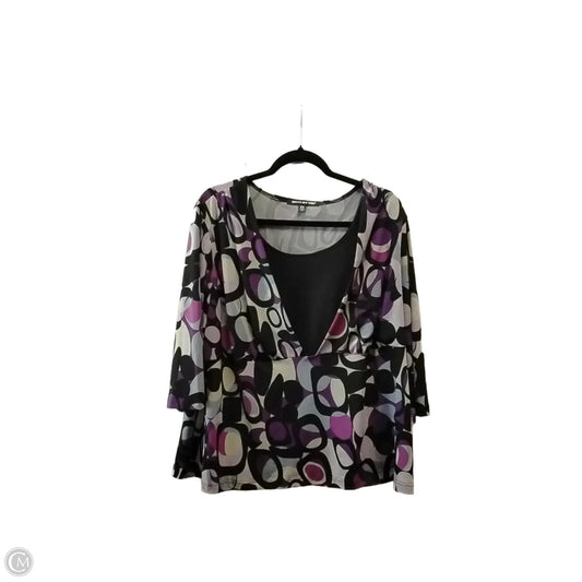 Blouse Long Sleeve By Briggs In Black & Purple, Size: 2x