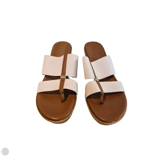 Sandals Heels Block By Italian Shoemakers In Tan & White, Size: 7