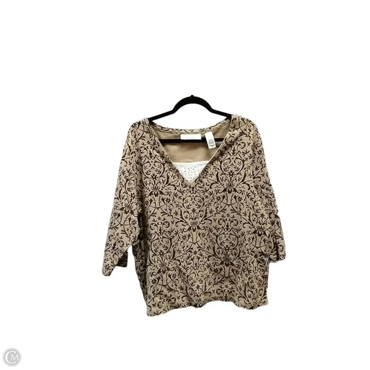 Blouse 3/4 Sleeve By First Issue In Brown & Tan, Size: 3