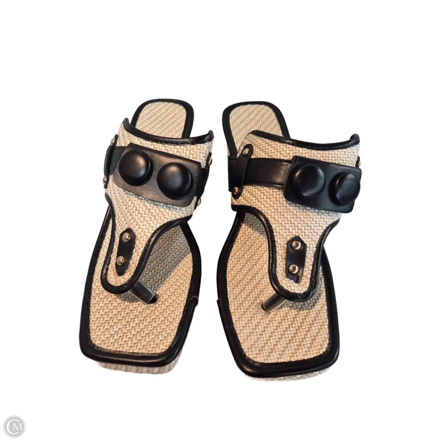 Sandals Heels Block By Clothes Mentor In Black & Cream, Size: 11