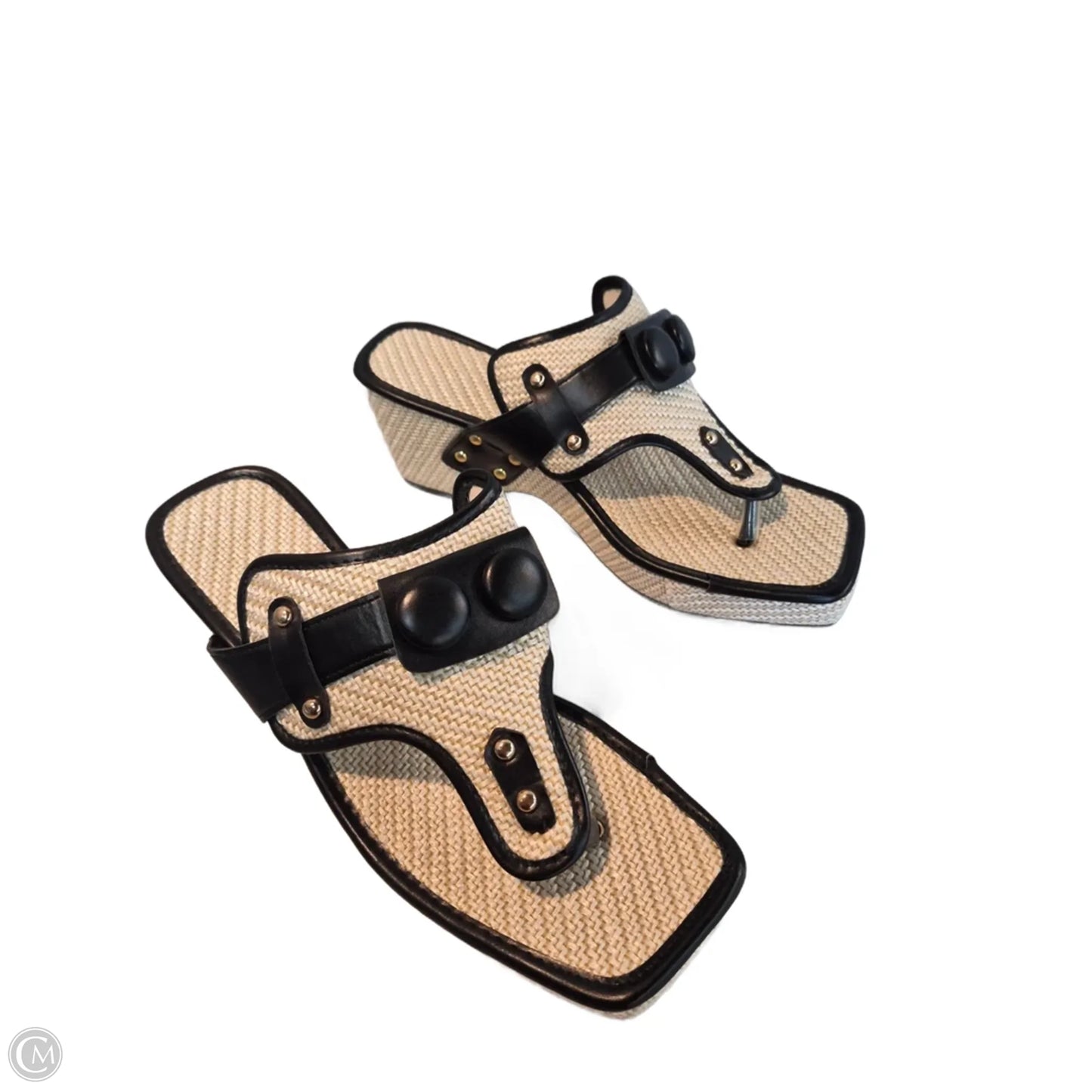 Sandals Heels Block By Clothes Mentor In Black & Cream, Size: 11