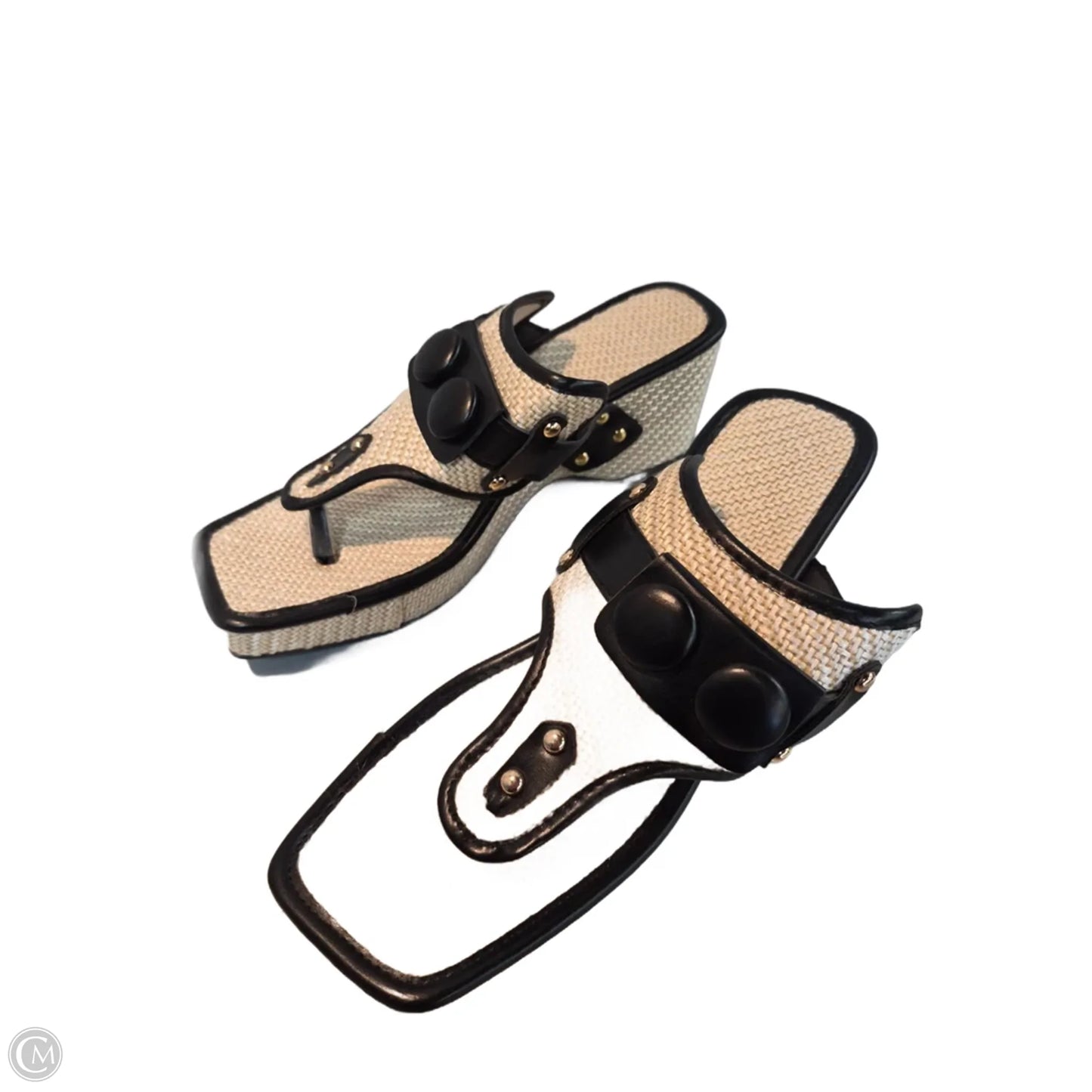 Sandals Heels Block By Clothes Mentor In Black & Cream, Size: 11