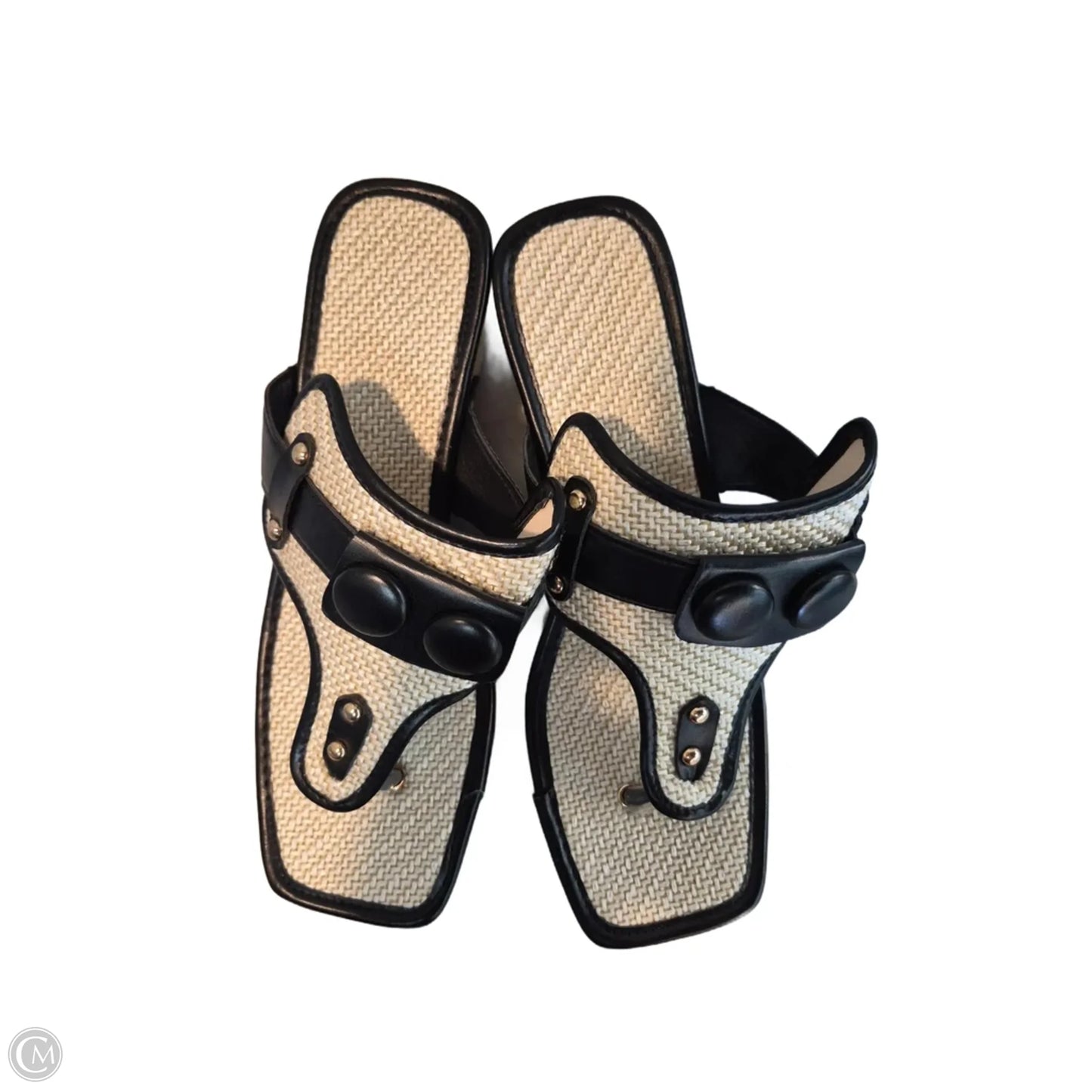 Sandals Heels Block By Clothes Mentor In Black & Cream, Size: 11