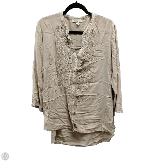 Top Long Sleeve By Solitaire In Tan, Size: Xl