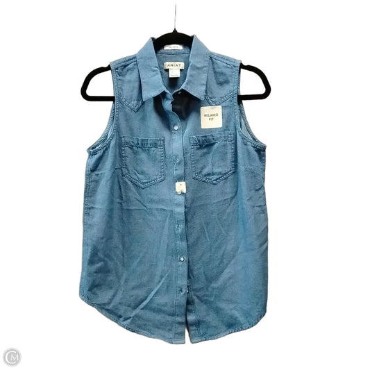 Blouse Sleeveless By Ariat In Blue Denim, Size: S