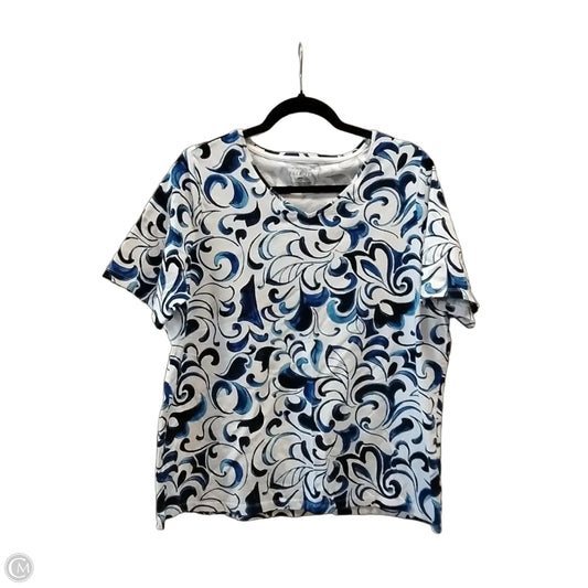 Top Short Sleeve By Talbots In Blue & White, Size: 1x
