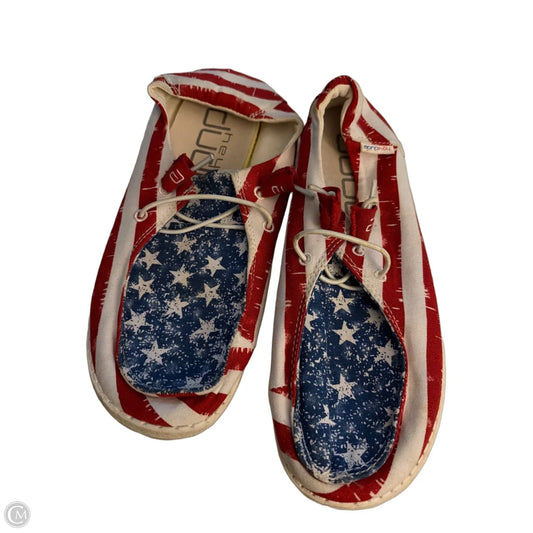 Shoes Flats By Hey Dude In Blue & Red & White, Size: 7
