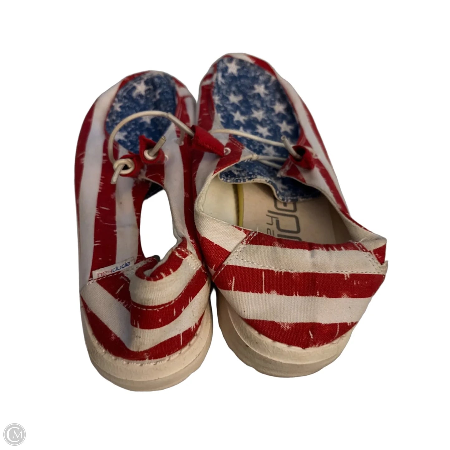 Shoes Flats By Hey Dude In Blue & Red & White, Size: 7